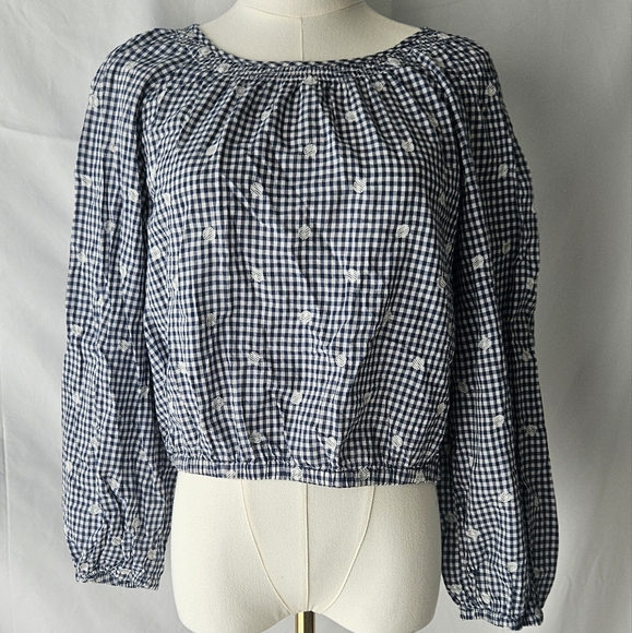 Madewell Tops - Madewell Embroidered Button-Back Shirt in Gingham Check Navy/White Size Medium
